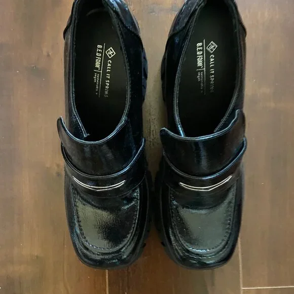 Call It Spring SEREENA High Heel Chunky Vegan Leather Loafers - Black - Picture 4 of 8